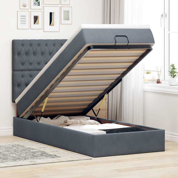 vidaXL Ottoman bed met matrassen 100x200cm fluweel donkergrijs