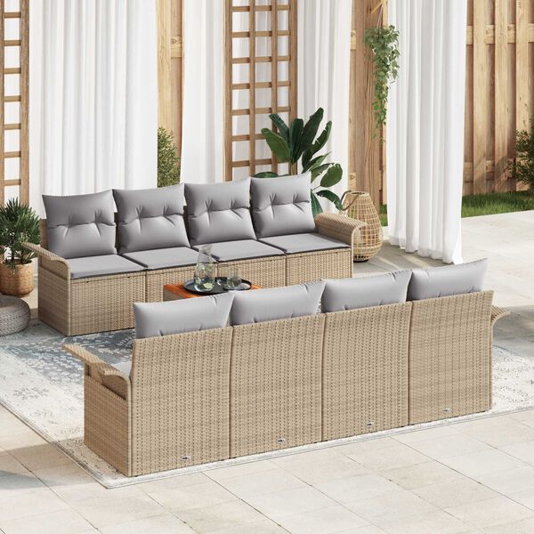 vidaXL Tuinbankenset met kussen 9 pcs Beige poly rattan