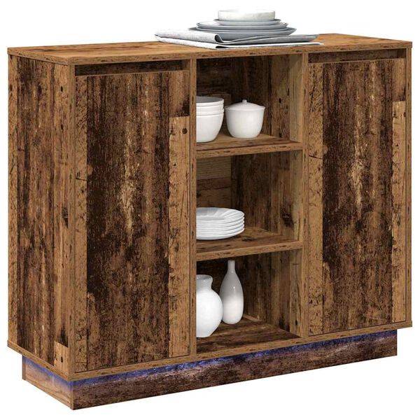 vidaXL LED Sideboard Oudhout 90 x 32 x 75 cm Bewerkt hout