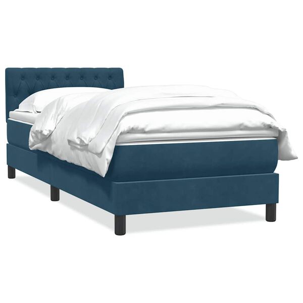 vidaXL Boxspring met matras fluweel donkerblauw 80x220 cm
