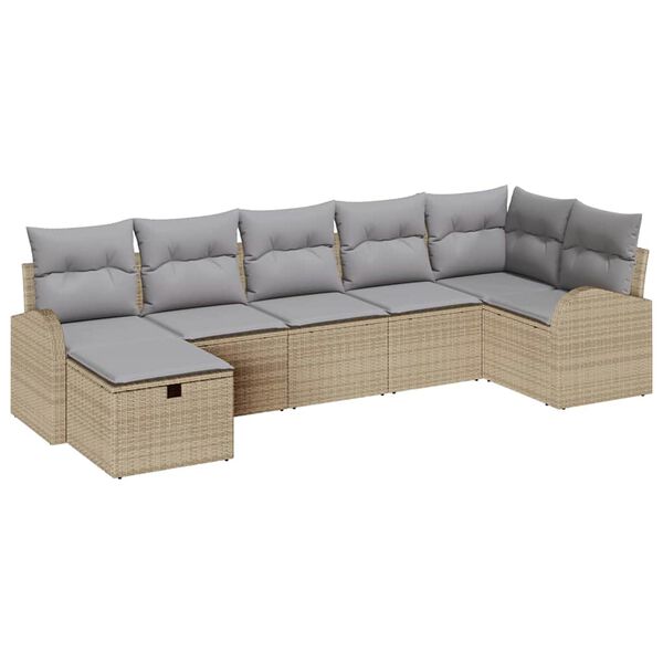 vidaXL Bankstel met kussen met opslag Beige en Licht Grijs poly rattan