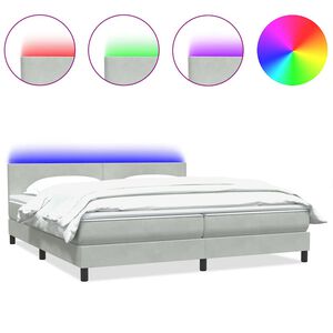 vidaXL Boxspring met matras en LED fluweel lichtgrijs 180x220 cm