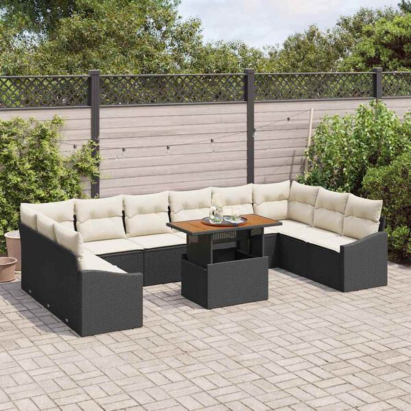 vidaXL Tuin Eetset met kussen met kussen 11 pcs Zwart en Cr&egrave;me