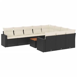 vidaXL 11-delige Loungeset met kussens poly rattan zwart