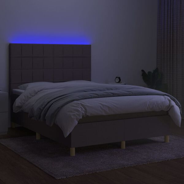vidaXL Boxspring met matras en LED stof taupe 140x200 cm