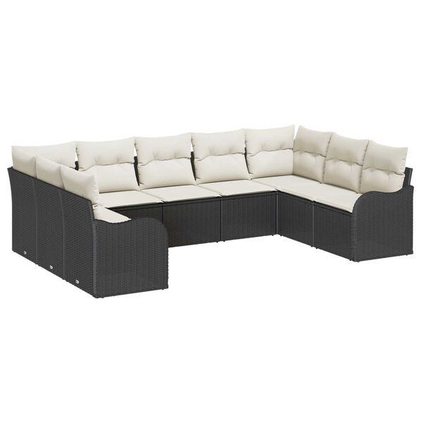 vidaXL Tuin Sofa Set met opslag 9 pcs Zwart en wit poly rattan