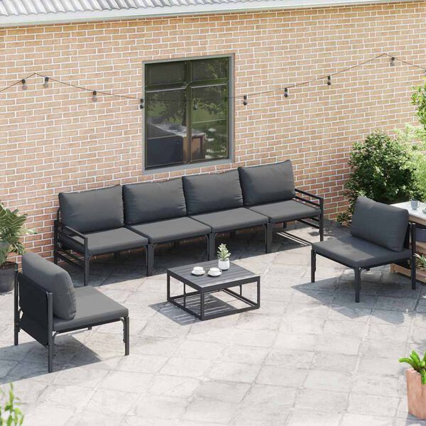 vidaXL Tuinbankenset met kussen 6 pcs Zwart Staal