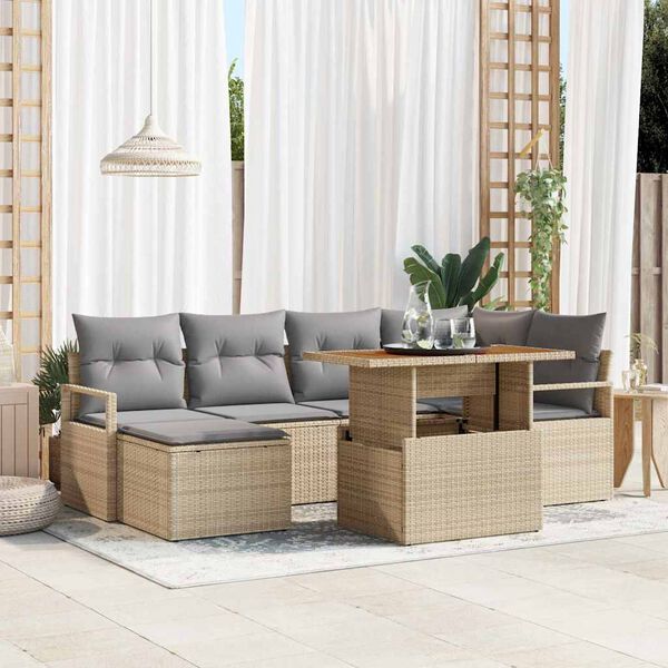 vidaXL Tuin Sofa Set met opslag 7 pcs Beige Poly riet