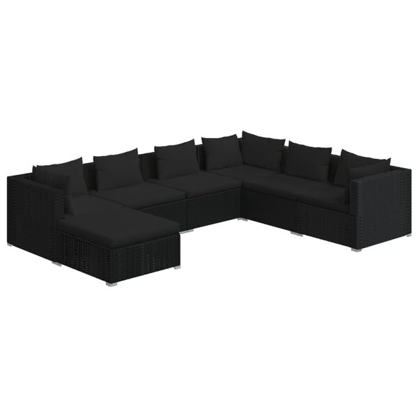 vidaXL 7-delige Loungeset met kussens poly rattan zwart