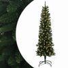 vidaXL Kunstmatige slanke kerstboom 150 cm 150 LED's Warmwit PVC Groen
