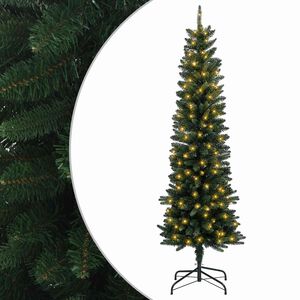 vidaXL Kunstmatige slanke kerstboom 150 cm 150 LED's Warmwit PE en PVC