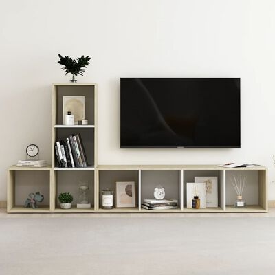vidaXL 3-delige Tv-meubelset bewerkt hout wit en sonoma eikenkleurig