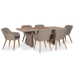 vidaXL 7-delige Tuinset met kussens poly rattan zwart