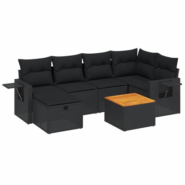 vidaXL 7-delige Loungeset met kussens poly rattan zwart