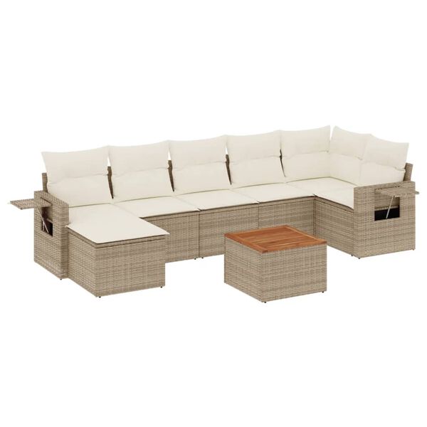 vidaXL 8-delige Loungeset met kussens poly rattan beige