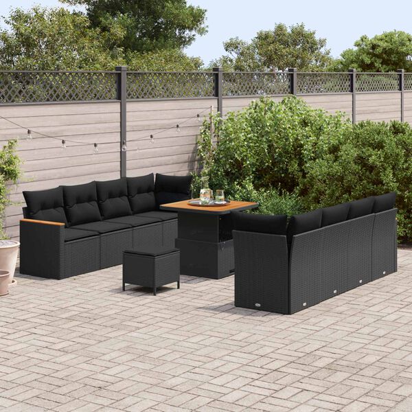 vidaXL Tuinbankenset 11 pcs Zwart poly rattan