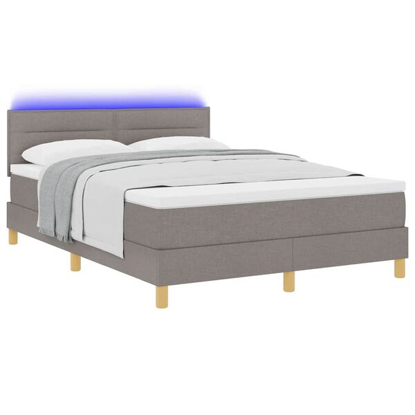 vidaXL LED Box Spring Bed met matras met LED Taupe 140 x 190 cm Stof