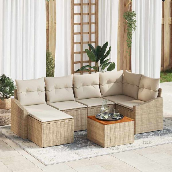 vidaXL Tuinbankenset met kussen 7 pcs Beige poly rattan