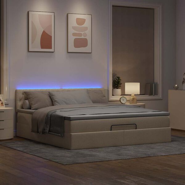 vidaXL Ottoman bed met matras en LED's 160x200cm stof crèmekleurig