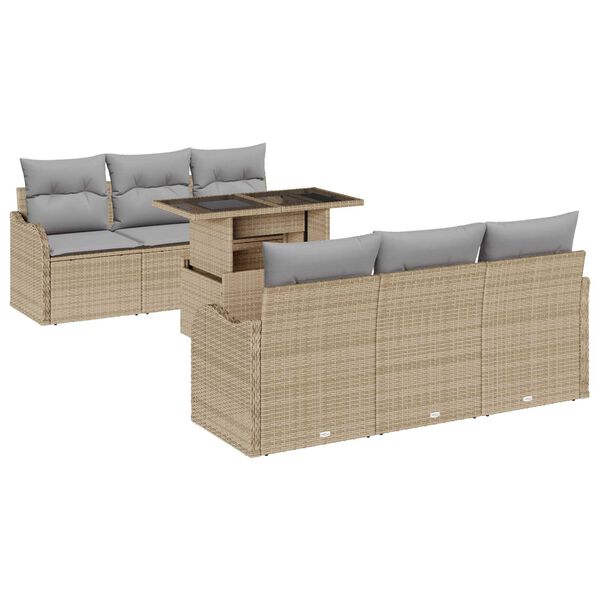 vidaXL Tuin Sofa Set met kussen 7 pcs Beige Poly riet
