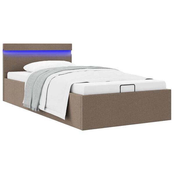 vidaXL Bedframe met hydraulische opslag en LED stof taupe 90x200 cm