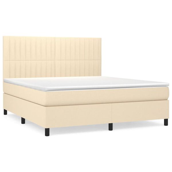 vidaXL Boxspring met matras stof cr&egrave;mekleurig 160x200 cm