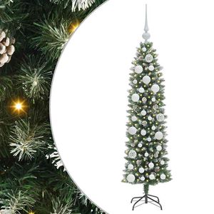 vidaXL Kunstmatige slanke kerstboom met 150 LED Groen en Wit 120 cm