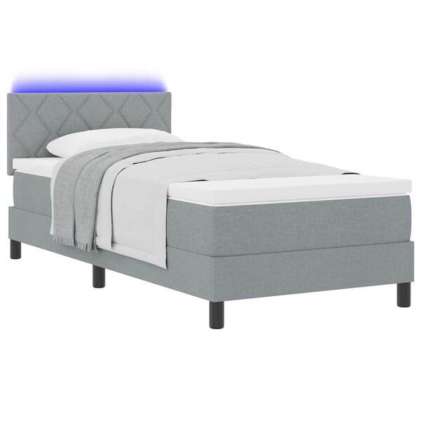 vidaXL Boxspring bed met matras met LED Lichtgrijs 100 x 200 cm Stof