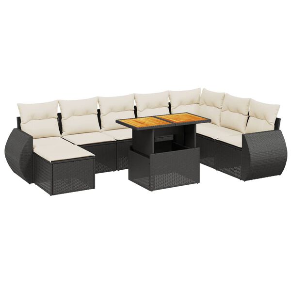 vidaXL 9-delige Loungeset met kussens poly rattan zwart
