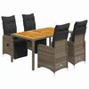 vidaXL 5-delige Bistroset met kussens poly rattan grijs