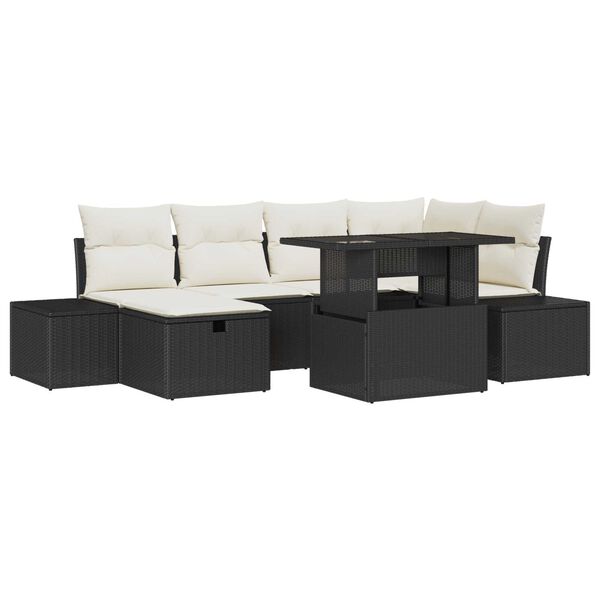 vidaXL Tuin Sofa Set 7 pcs Zwart poly rattan