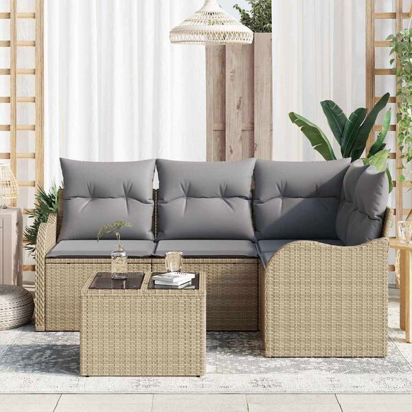 vidaXL Tuin Sofa Set met kussen 5 pcs Beige Poly riet