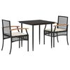 vidaXL 3-delige Tuinset met kussens poly rattan zwart