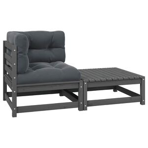 vidaXL 2-delige Loungeset met kussens massief grenenhout grijs