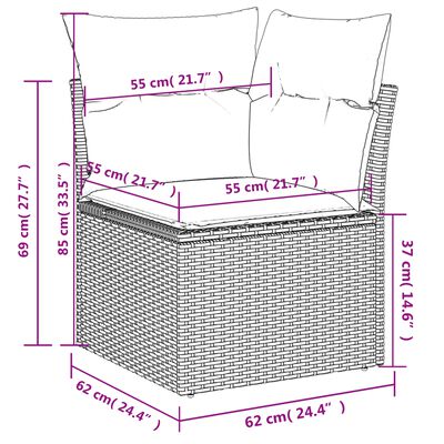 vidaXL 7-delige Loungeset met kussens poly rattan bruin