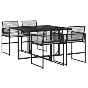 vidaXL 5-delige Tuinset met kussens poly rattan zwart