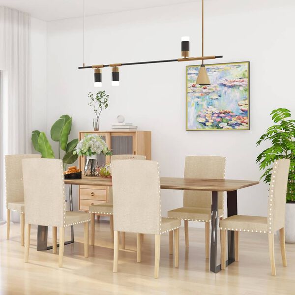 vidaXL Eetkamerstoelen 6 st stof cr&egrave;mekleurig