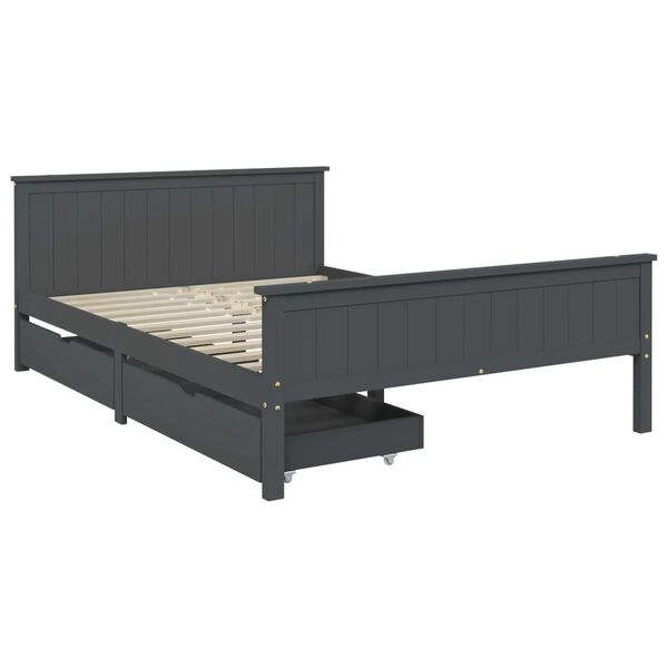 vidaXL Bedframe met 2 lades massief grenenhout donkergrijs 160x200 cm