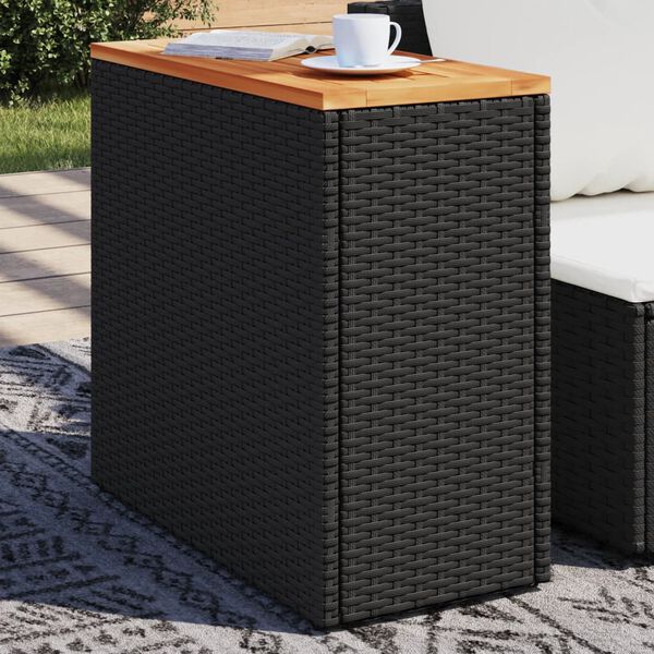 vidaXL Tuintafel met houten blad zwart 58x27,5x55 cm poly rattan