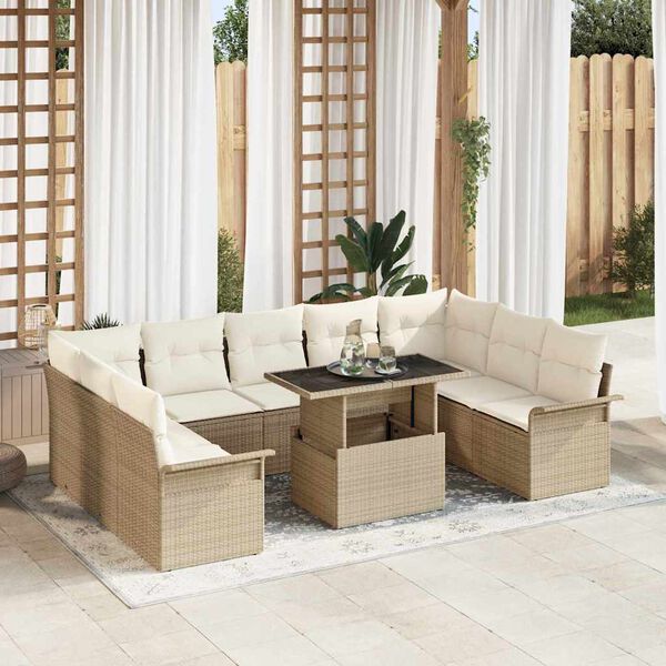 vidaXL Tuin Sofa Set met kussen 10 pcs Beige Poly riet