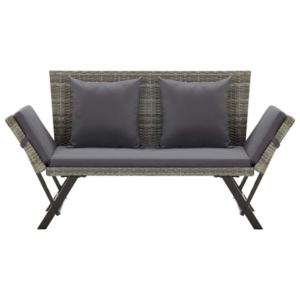 vidaXL Tuinbankje met kussens 176 cm poly rattan grijs