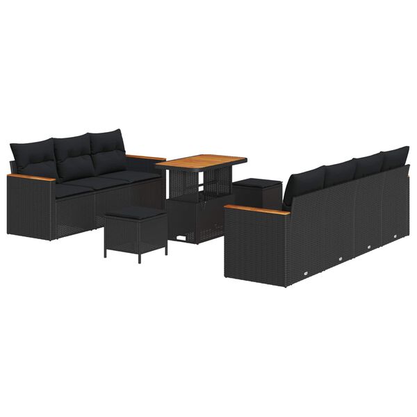 vidaXL Tuin Sofa Set met kussen met opslag Zwart Poly riet