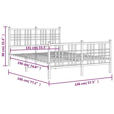 vidaXL Bedframe met hoofd- en voeteneinde metaal wit 140x190 cm