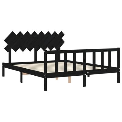 vidaXL Bedframe met hoofdbord massief hout zwart 160x200 cm