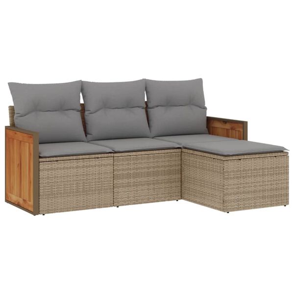 vidaXL 4-delige Loungeset met kussens poly rattan beige
