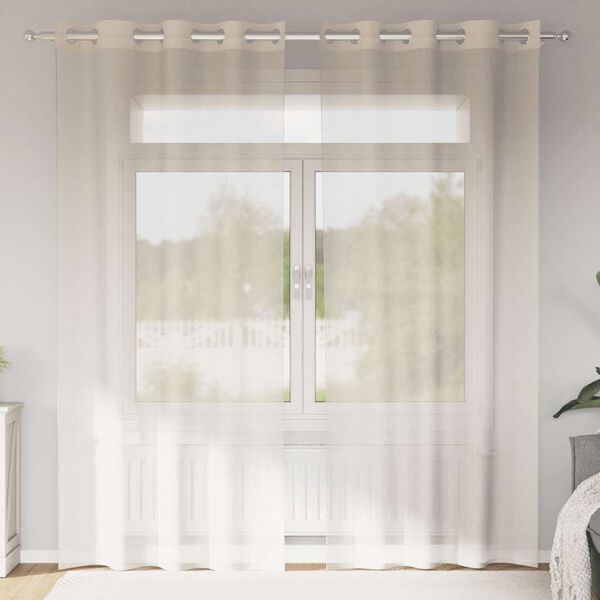 vidaXL Gordijnen voile met doorvoertules 2 st 140x245 cm crèmekleurig