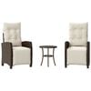 vidaXL 3-delige Bistroset met kussens poly rattan bruin