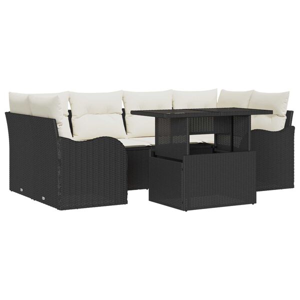 vidaXL Tuin Sofa Set met kussen met opslag 7 pcs Zwart Poly Rattan