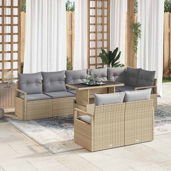 vidaXL Tuin Sofa Set met opslag 9 pcs Beige Poly riet