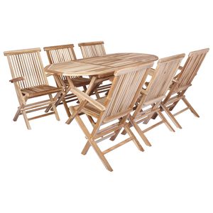 vidaXL Tuinmeubelset 7 st Naturel Massief Teakhout